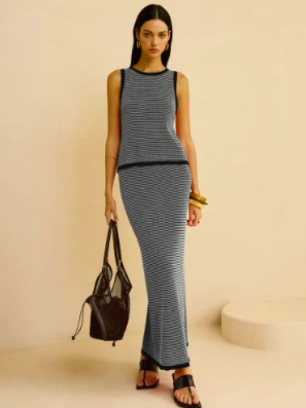 Commense Striped Knit Sweater Co-ords Set - Small